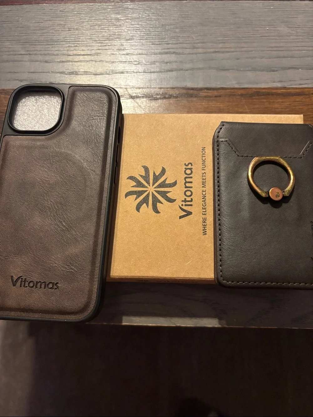 3/$20 - Vitomas Brown Leather Wallet Ring iPhone 15 Case
